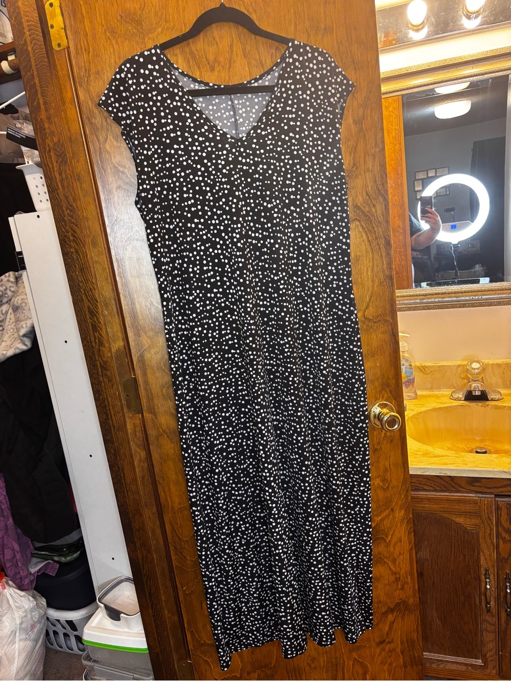 Black & White Polka Dot V-Neck Maxi Dress